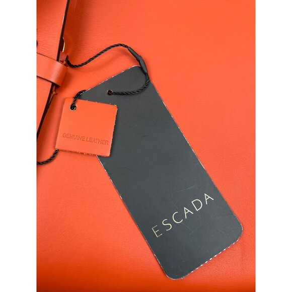 Escada Tropical Orange Leather Suede Adjustable Strap W Padlock Women Tote Sz M - Picture 15 of 16
